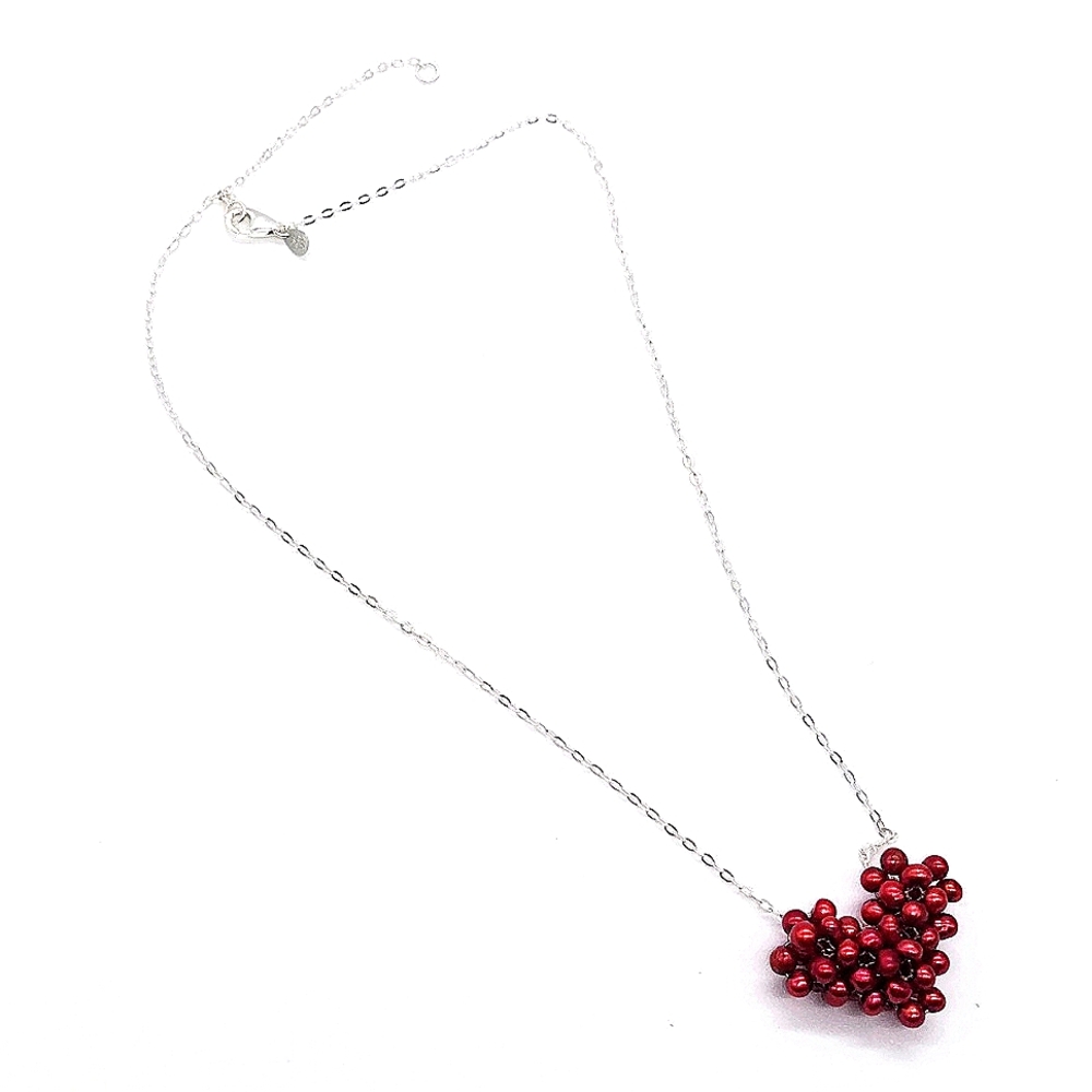 Cultured Freshwater Pearl Heart Pendant Necklace in Sterling Silver - Picture 2 of 5